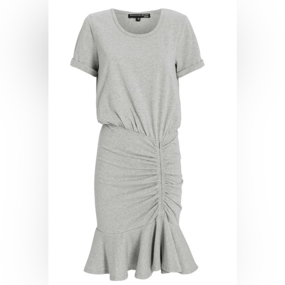 Veronica Beard Cotton Gray Ruched Dress Size Large
